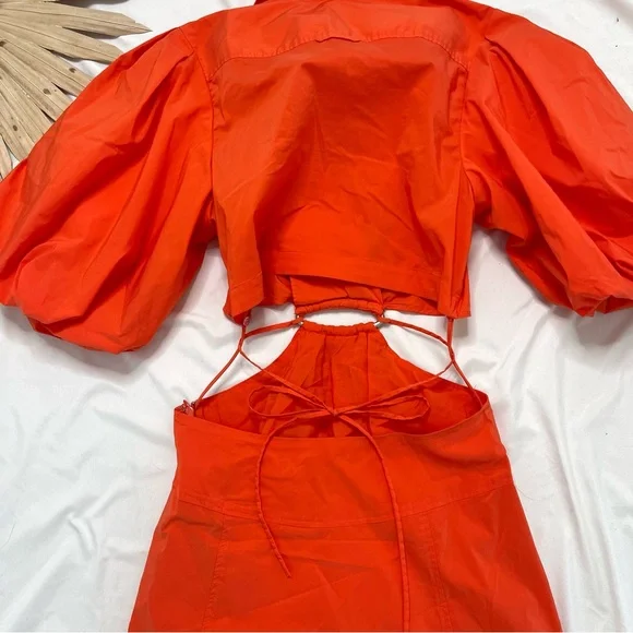 Jonathan Simkhai Aulora Orange Cutout Poplin Collared Mini Dress Size Medium - Picture 8 of 11